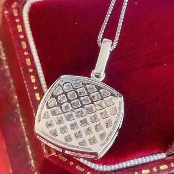 New Silver Filled White Sapphire Square Necklace - Picture 5 of 5